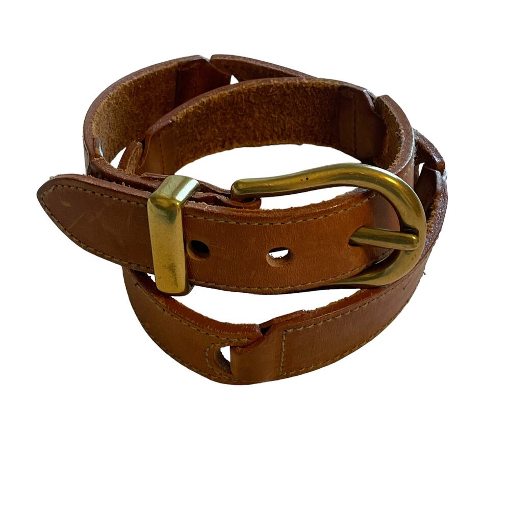 Fossil Brown Bridle Leather Linked Belt Womens Size Medium Gold Hardware